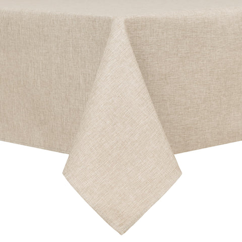 Hiasan faux linen square tablecloth beige 54x54 on a dining table, protective and stylish.