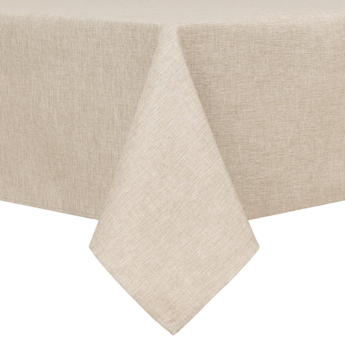 Hiasan faux linen tablecloth beige 54x108 on a dining table for elegant dinners.