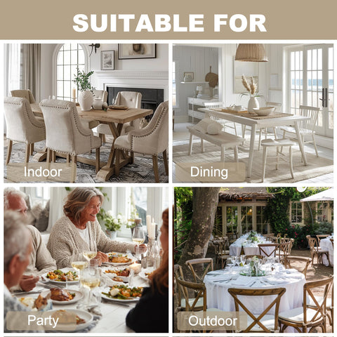 Wrinkle-resistant fabric helps Hiasan tablecloth stay neat between courses.