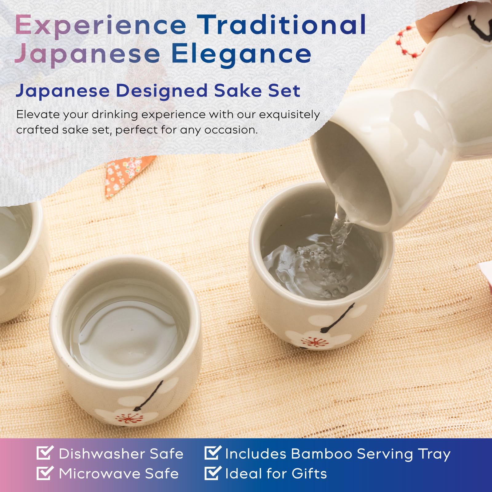 HIBINO Snow Plum bamboo tray keeps the set organized during gatherings