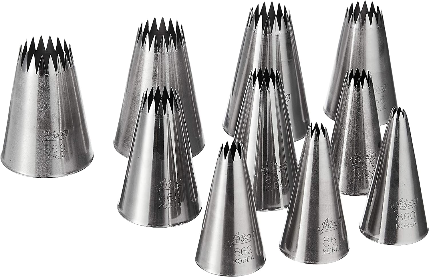HIC Kitchen Ateco 870 10-piece French star piping tips for decorative borders.