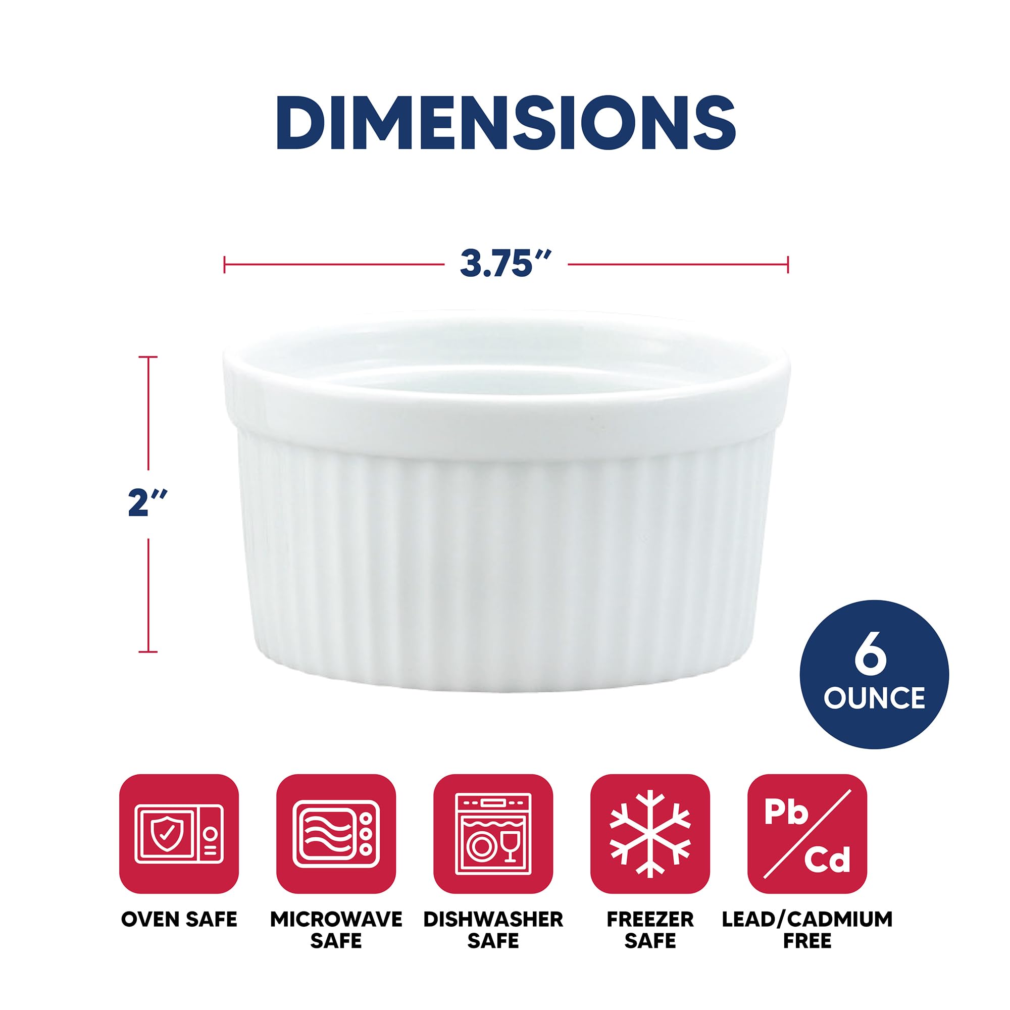 HIC Kitchen Dishwasher Safe Ramekin with non-porous glaze.