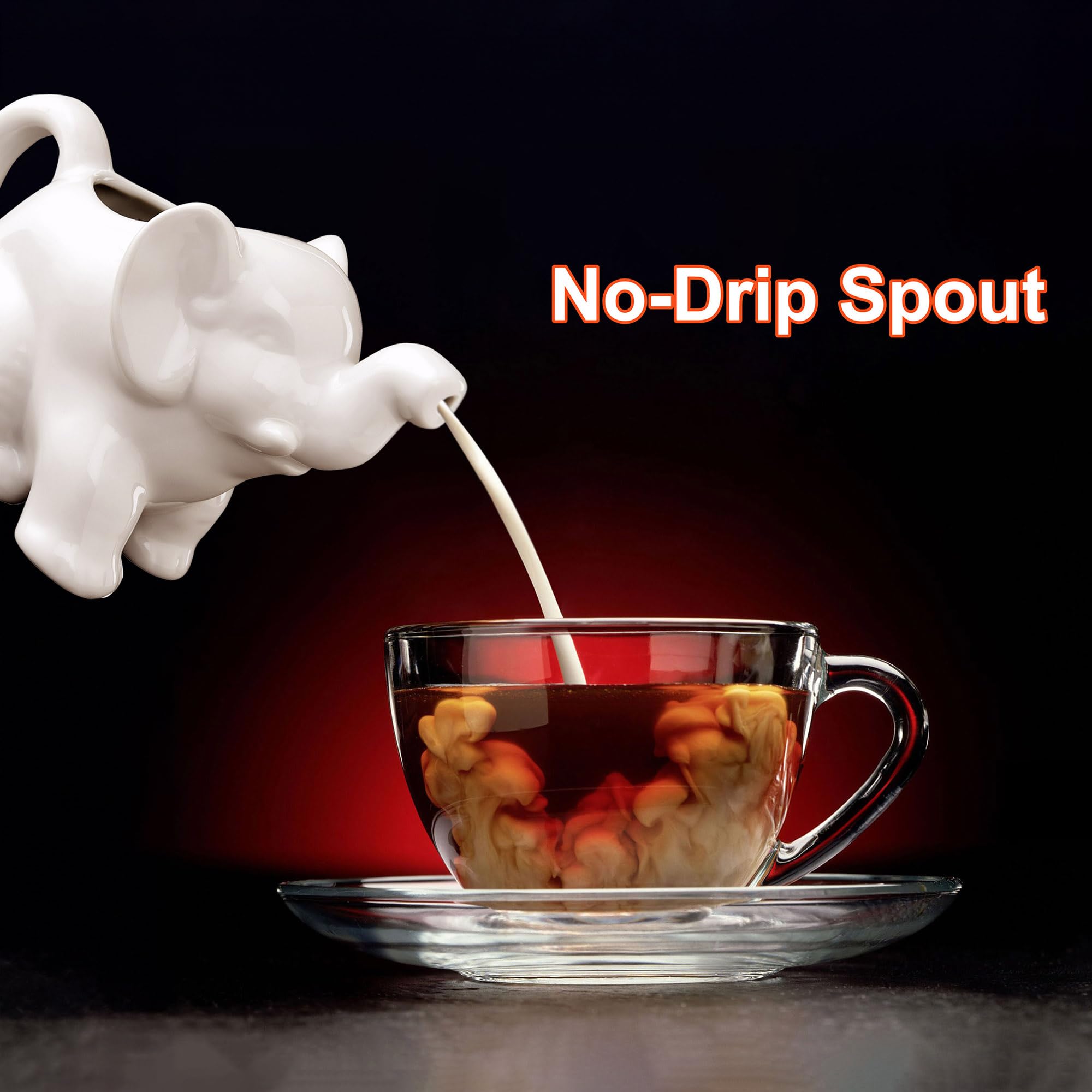 HIC Kitchen Elephant Creamer close-up shows durable porcelain and lead-free construction.