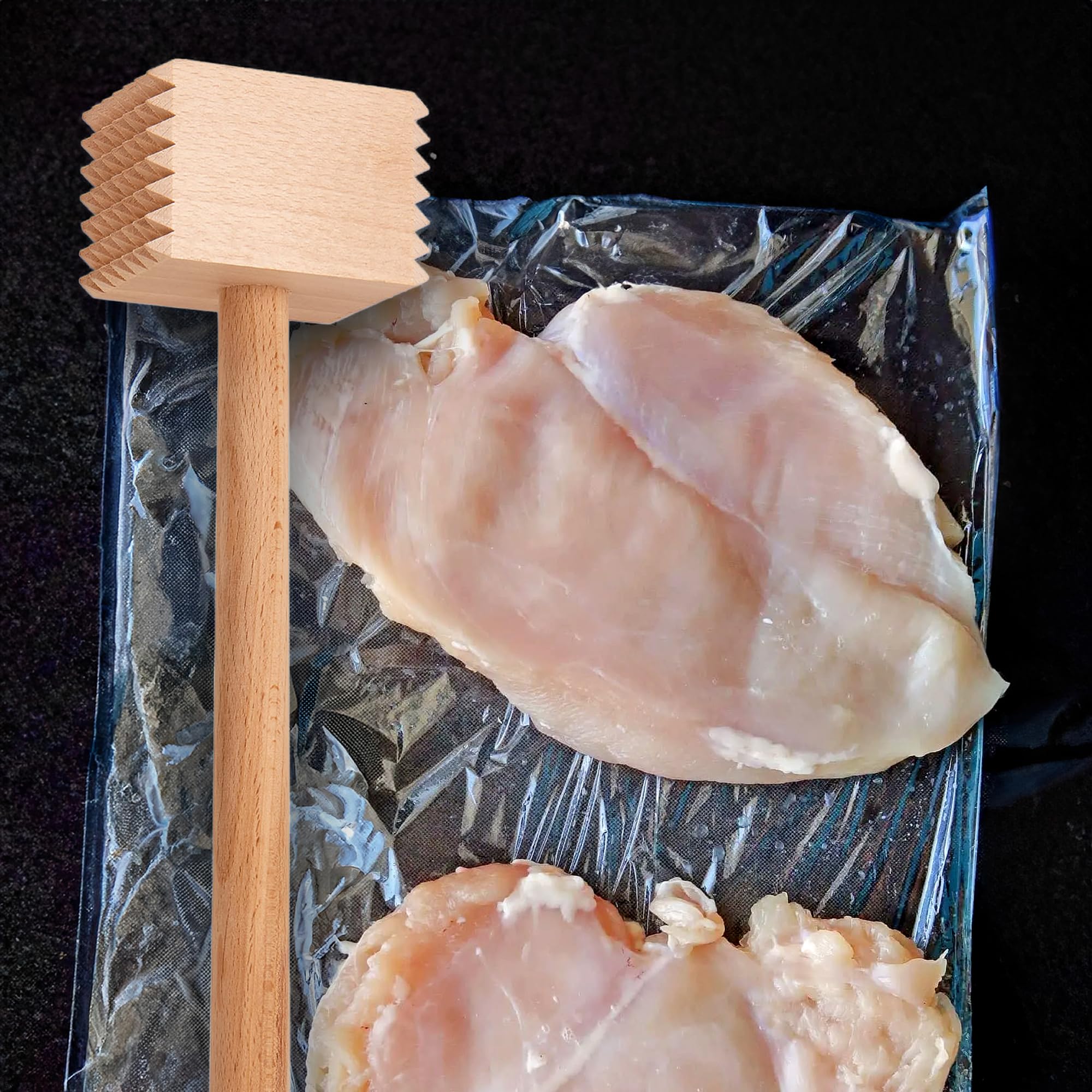 HIC Kitchen meat tenderizer textured side breaks tougher fibers for beef, pork, or game.