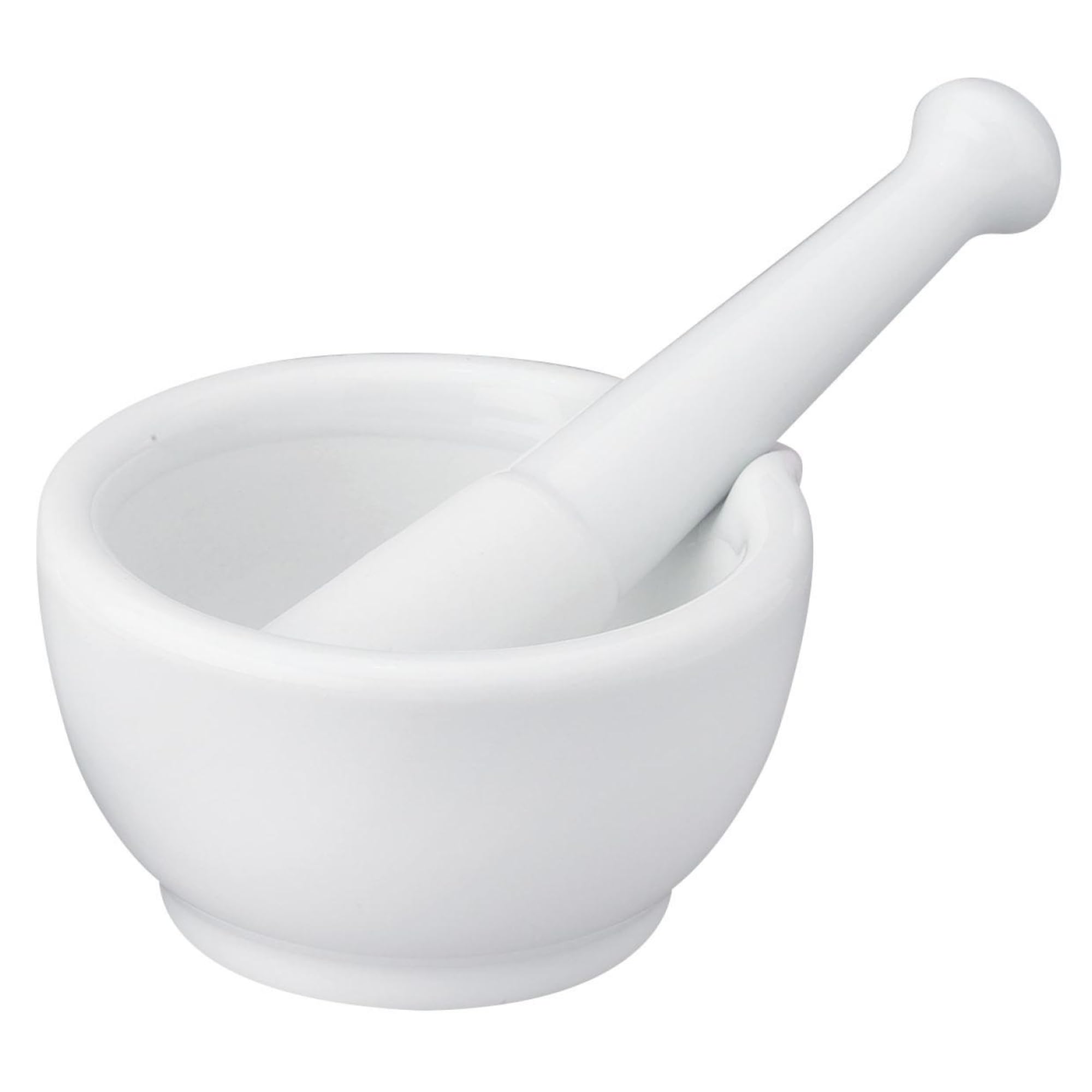 HIC Kitchen mortar with pour spout for mess-free sauce transfer.