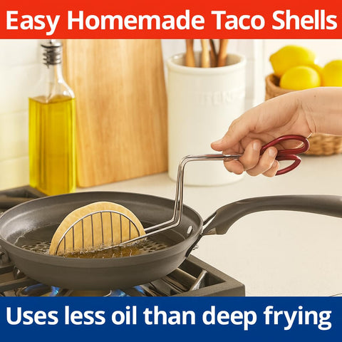 HIC Kitchen Taco Shell Tongs for 6-inch tortillas shapes even, crisp shells.