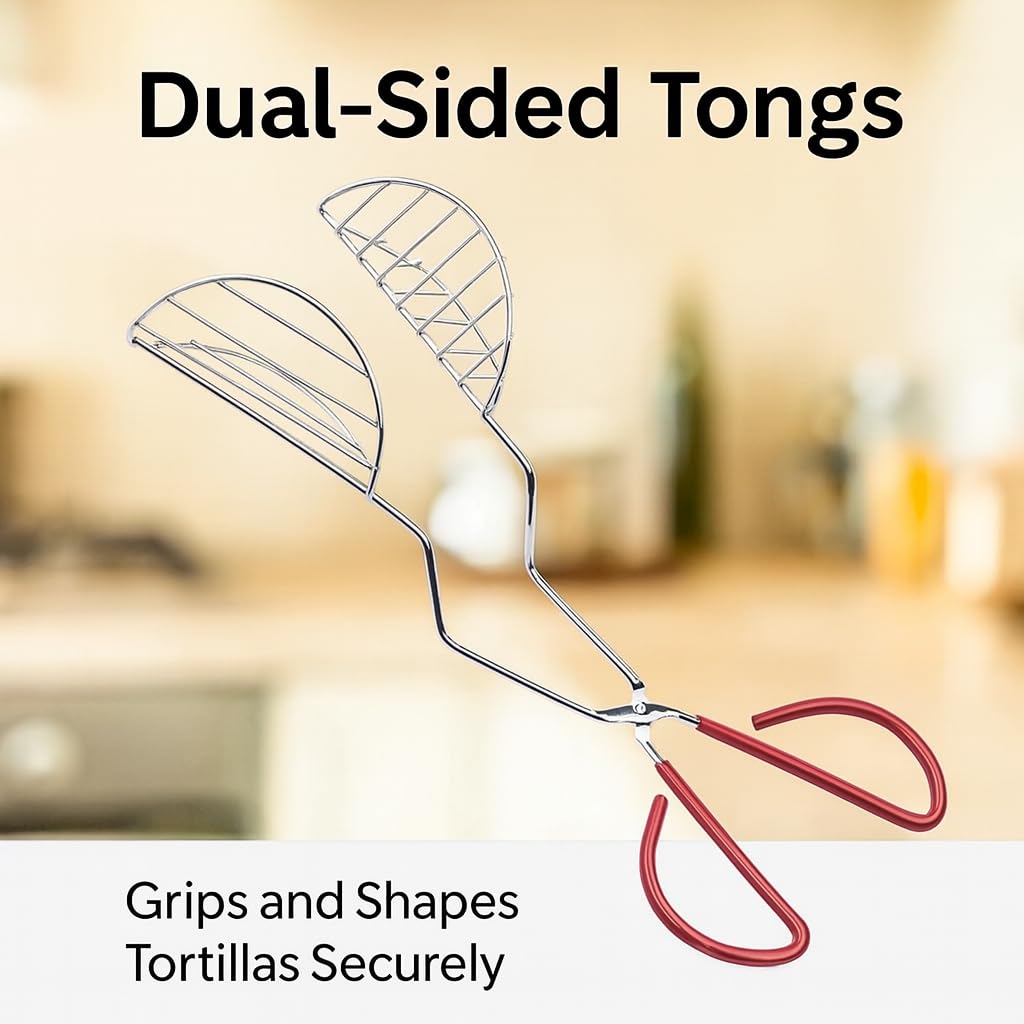 HIC Kitchen Taco Shell Tongs open wire frame drains oil quickly.