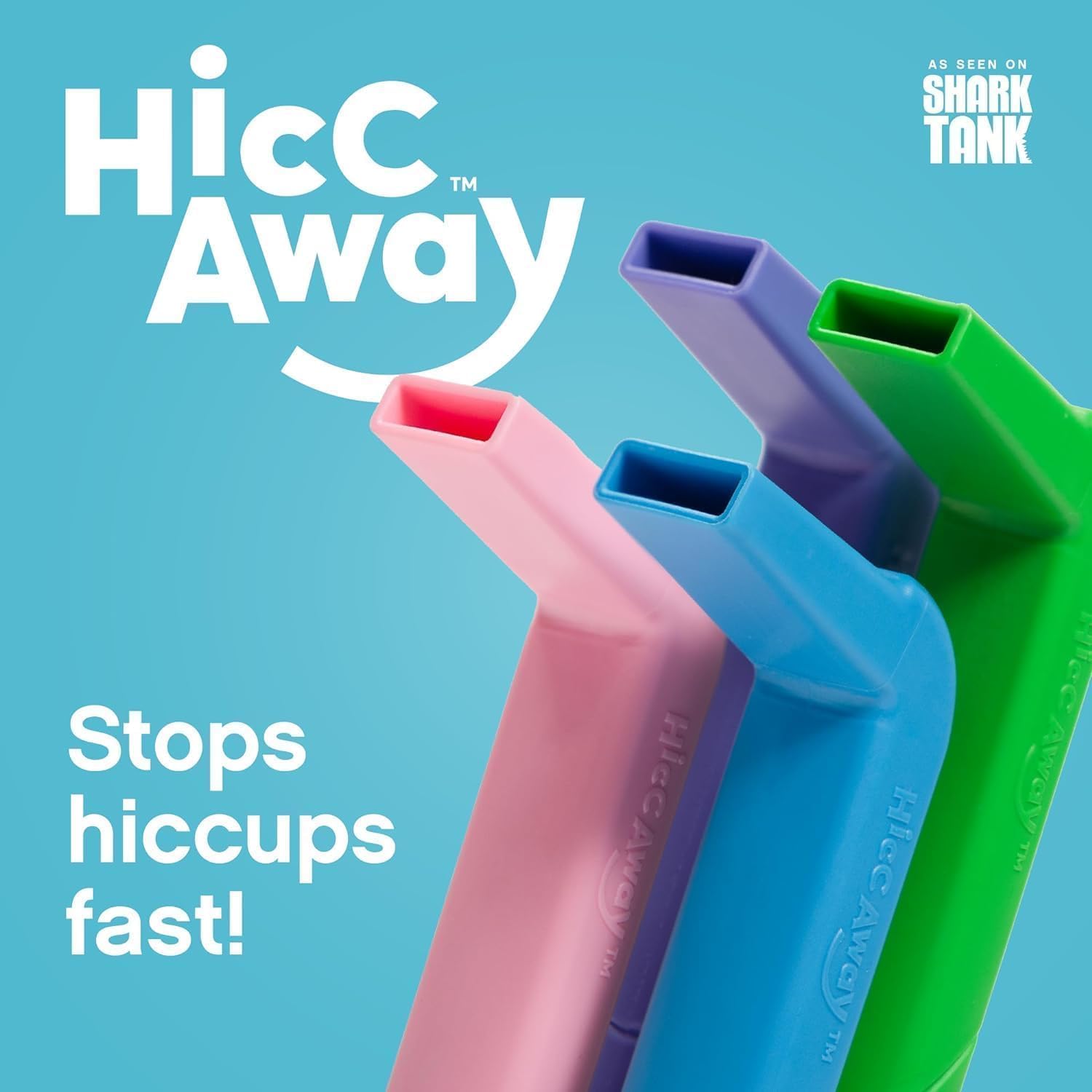HICCAWAY water-glass usage shows simple sip-and-swallow method for rapid relief.