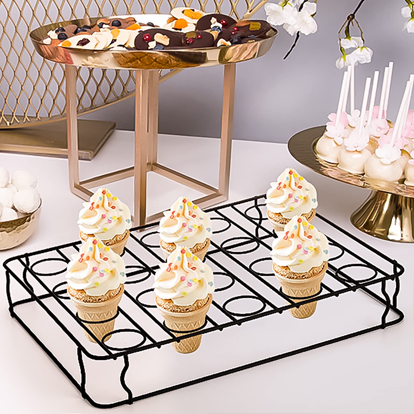 Hiceeden ice-cream cone stand in oven ready for baking minis.