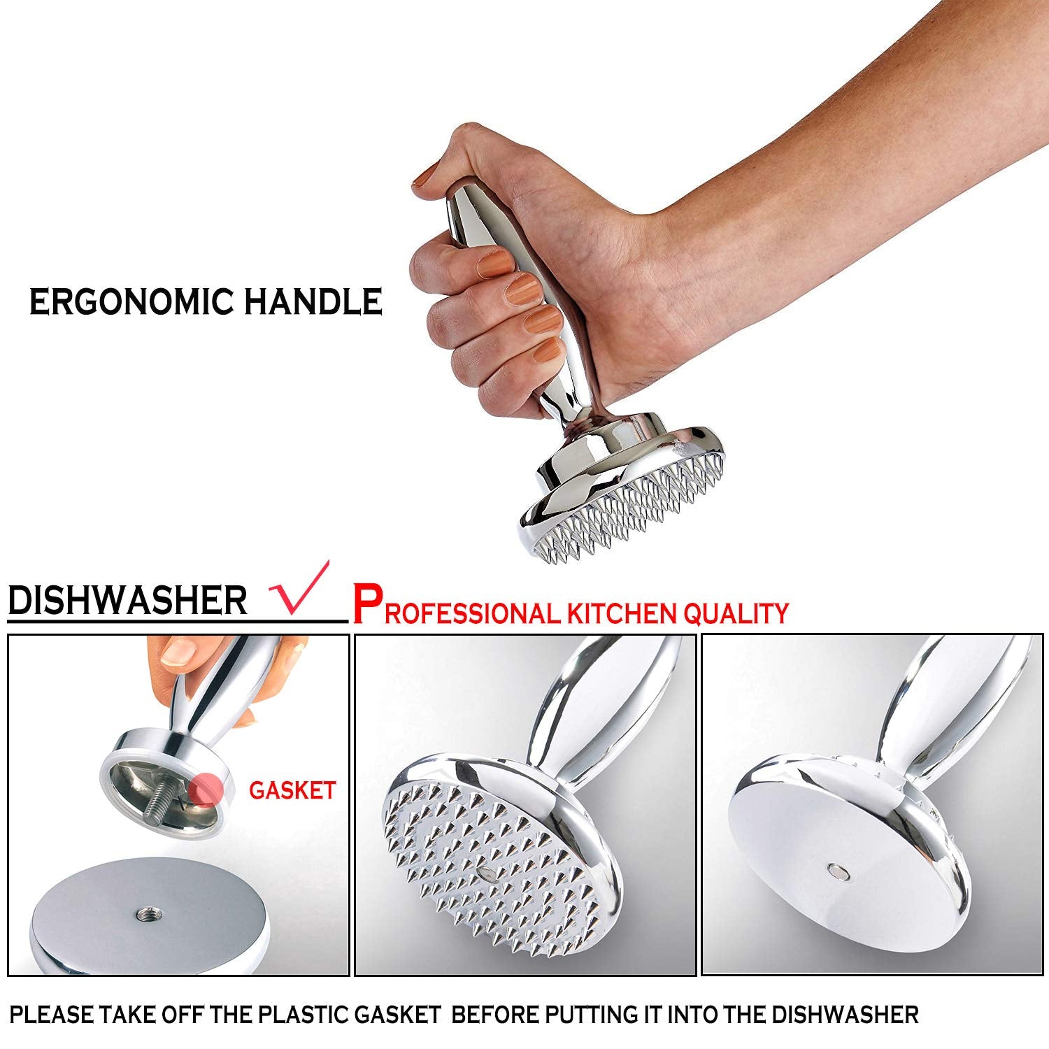 Hicook meat tenderizer on the counter ready for marinating prep.