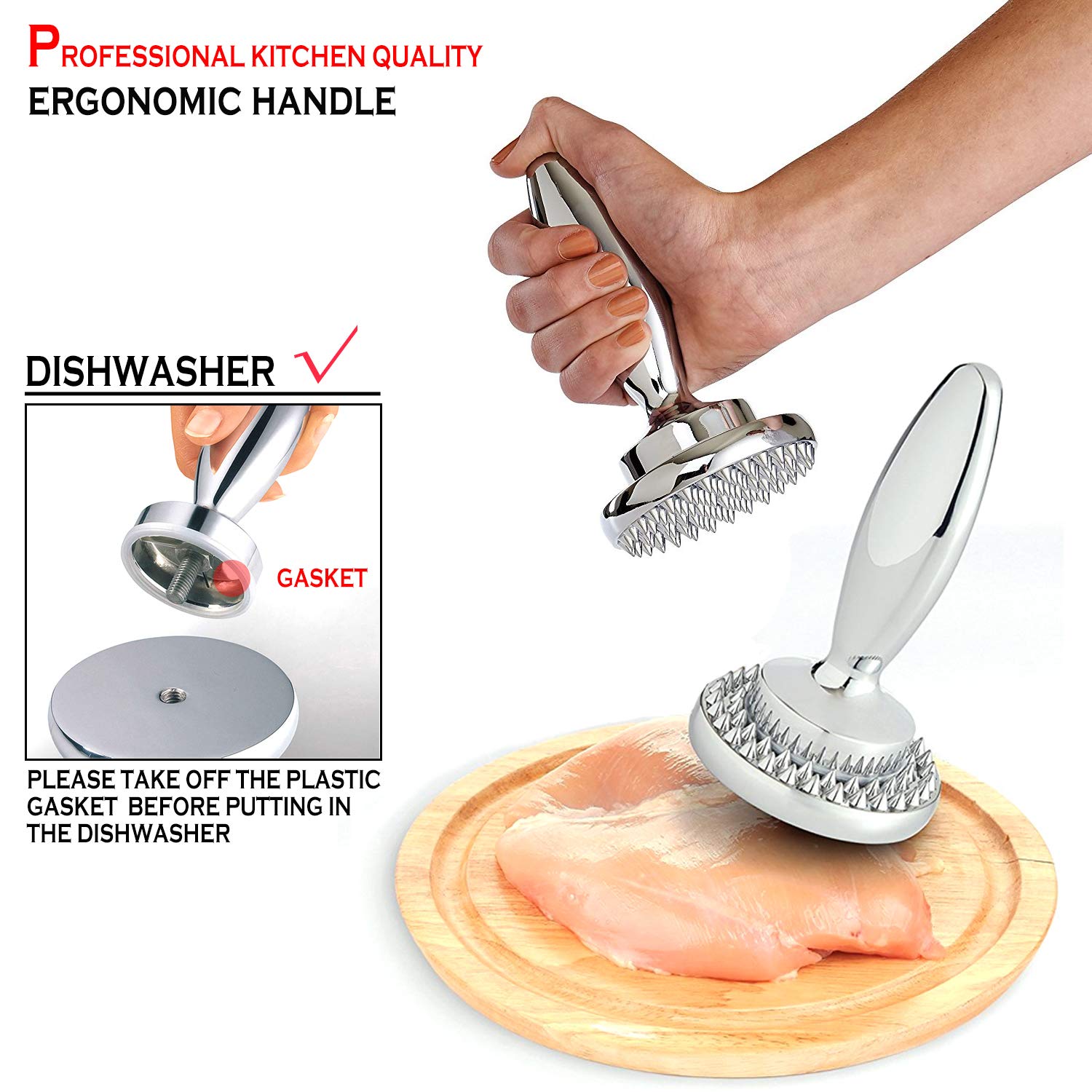 Hicook reversible meat tenderizer with teeth side shown for tenderizing tougher cuts.