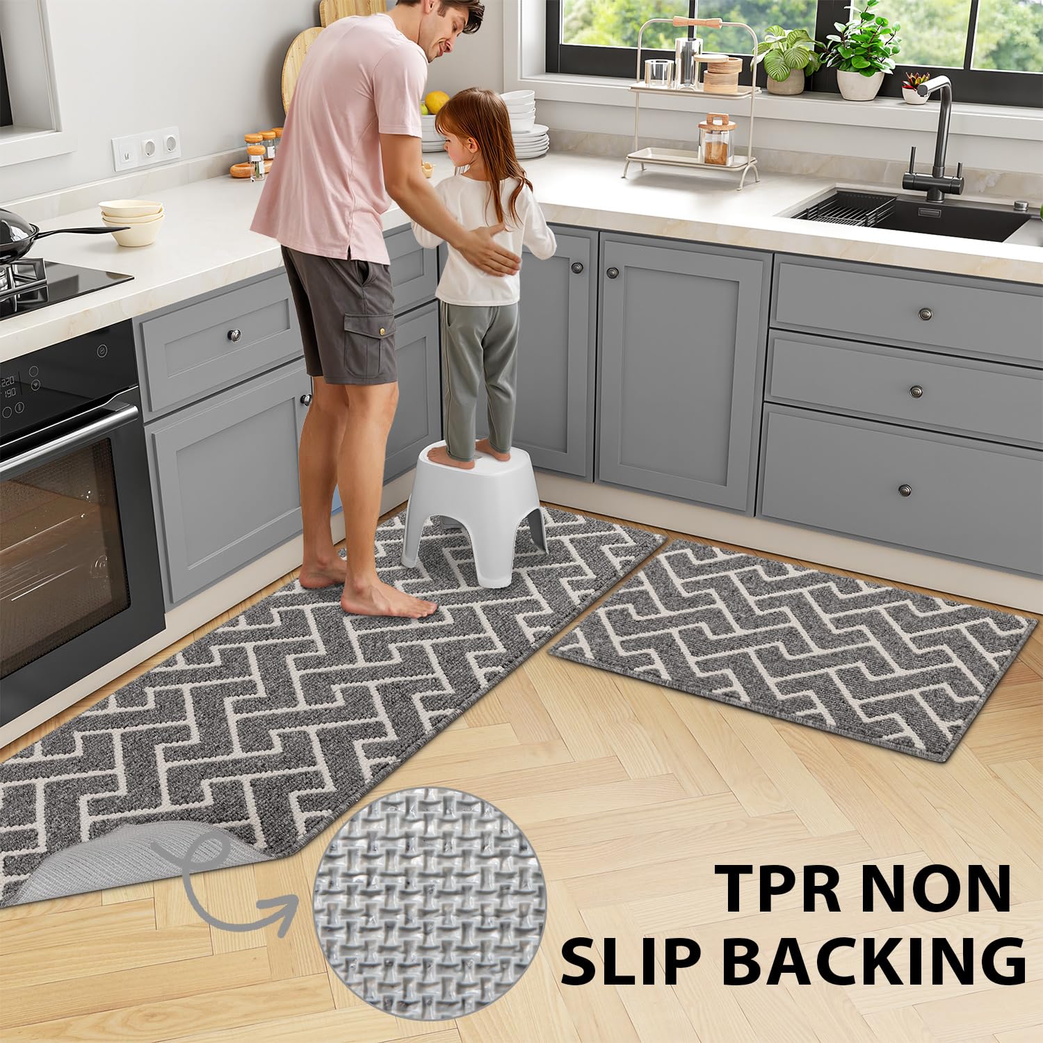 hicorfe easy-clean kitchen rug – ribbed surface traps dirt for quick cleaning.
