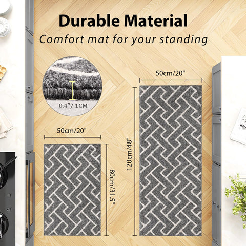 hicorfe kitchen rug set 2 grey gradient 20x48 – long runner for hallways and entryways.