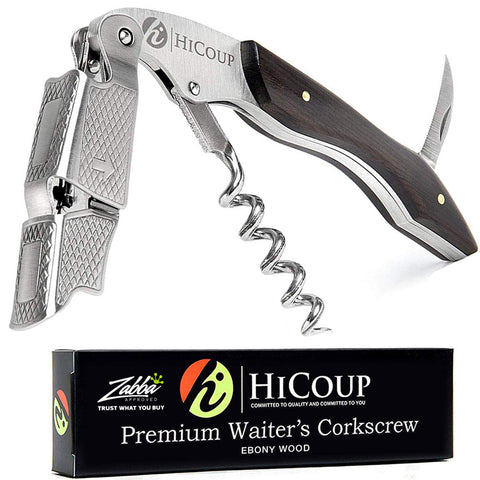 HiCoup Wine Opener with ebony wood handle for a comfortable grip and premium appeal.