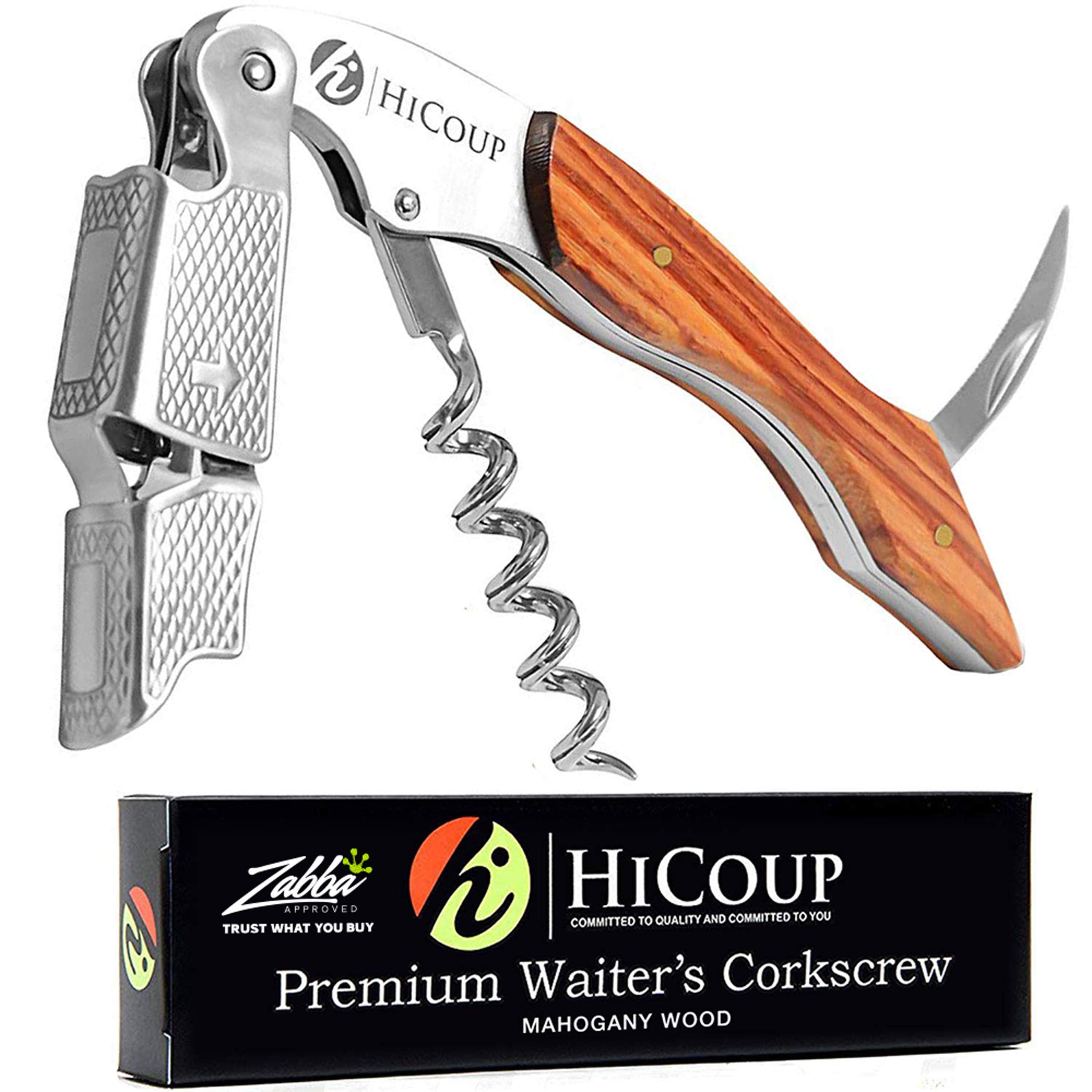 HiCoup Wine Opener with ergonomic wooden handle ready for swift corking.