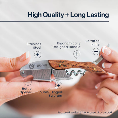 HiCoup Wine Opener features a stainless steel body for lasting reliability.