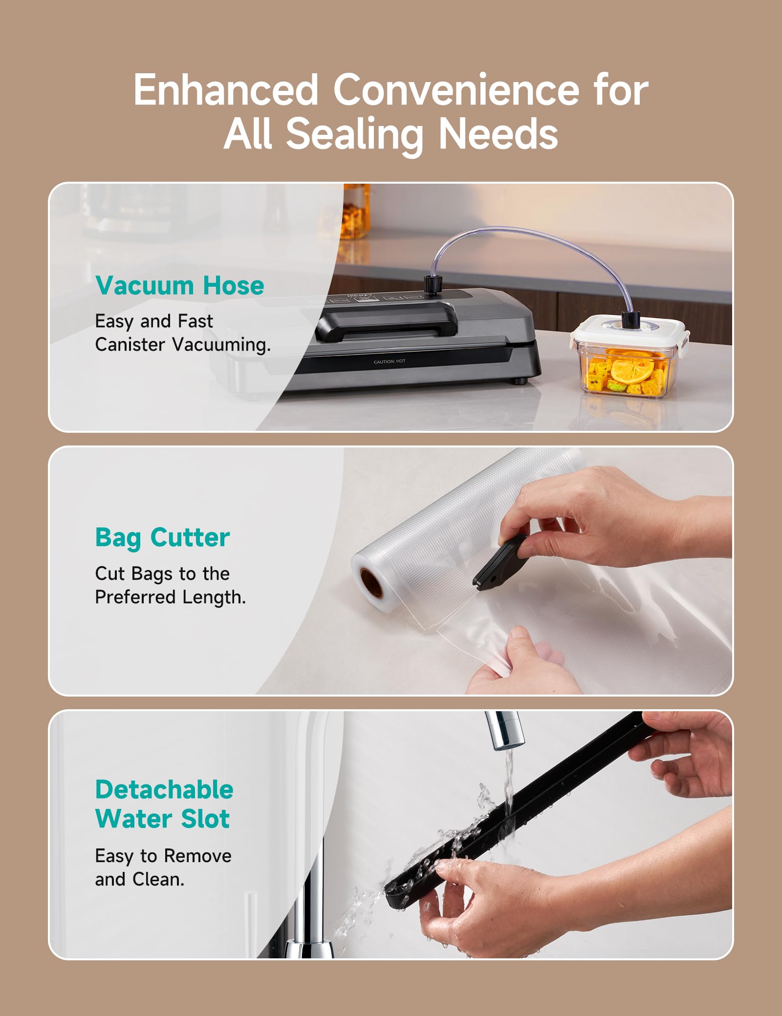 HiCOZY H700 cutter and water slot for precise bag prep and cleaning
