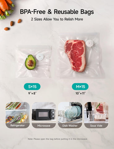 HiCOZY vacuum sealer bags available in two sizes for flexibility.