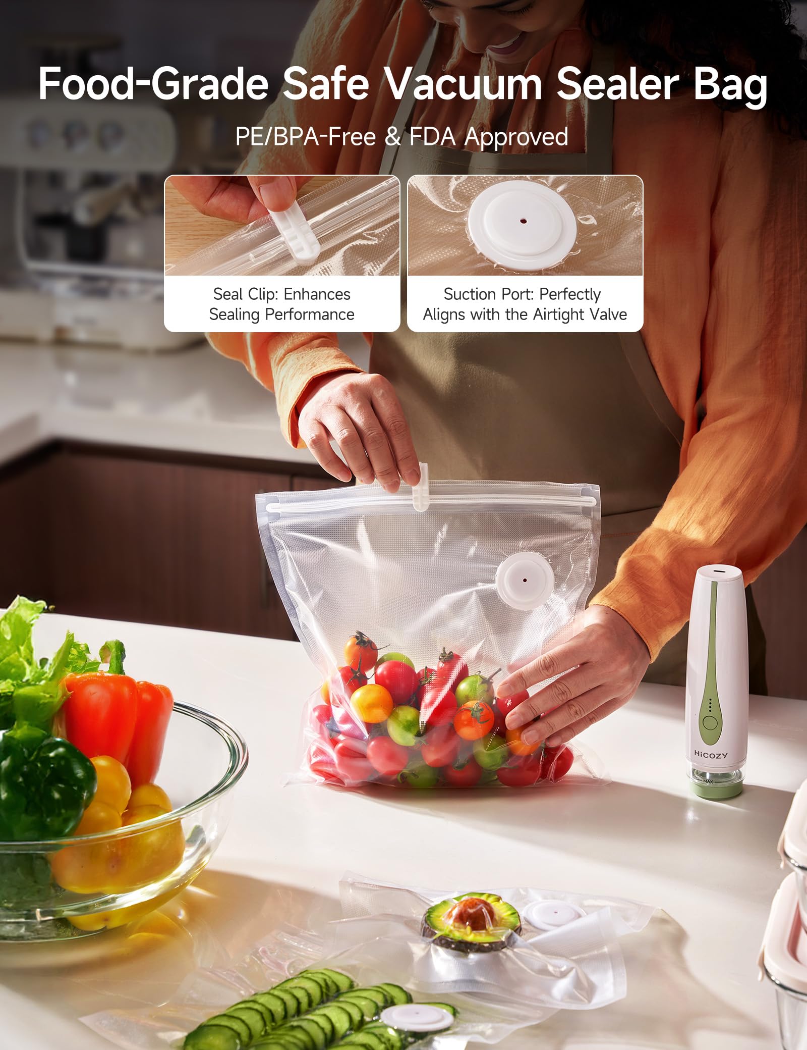 HiCOZY V1 30 BPA-free bags ready for fridge or sous vide.