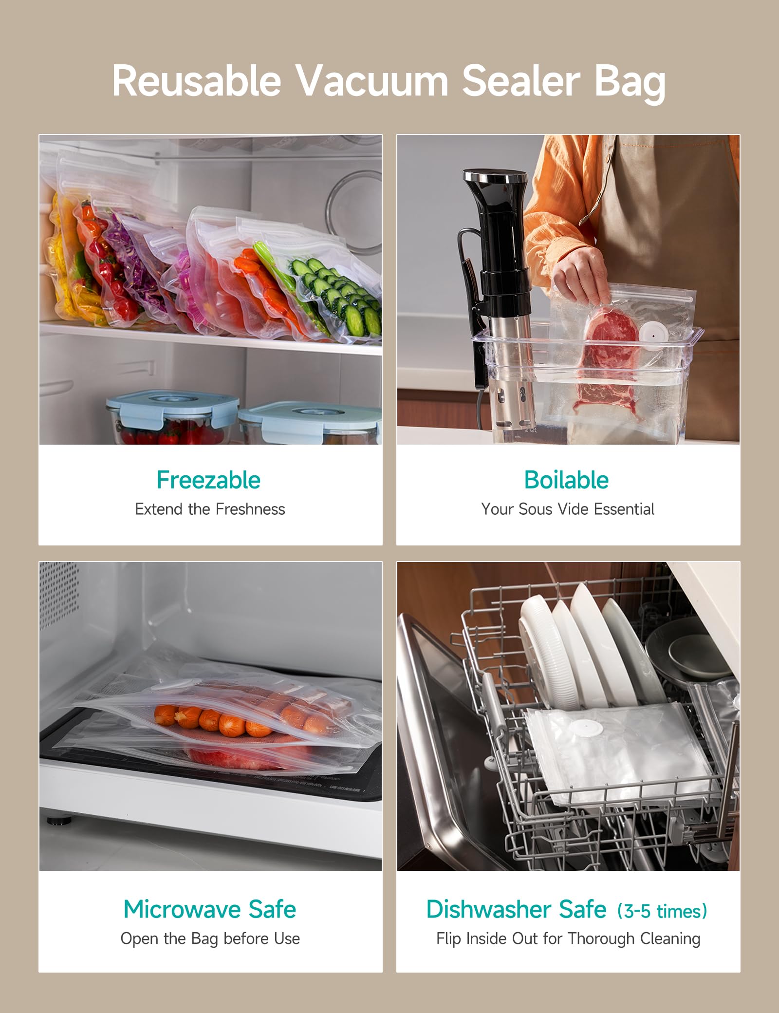 HiCOZY V1 sous-vide-ready bags support precise cooking prep.