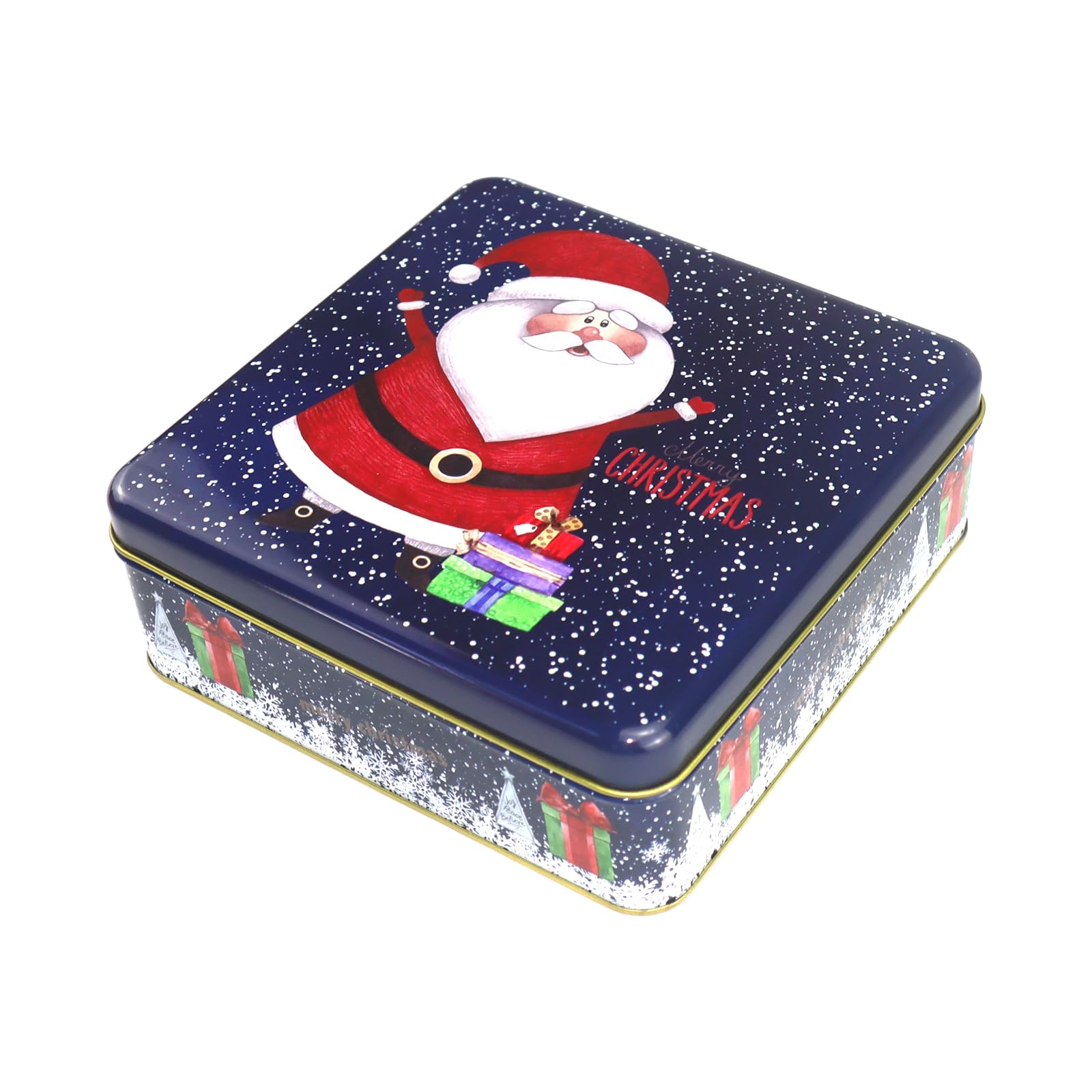 HIDERLYS square cookie tin with Santa design keeps treats fresh for gifting.