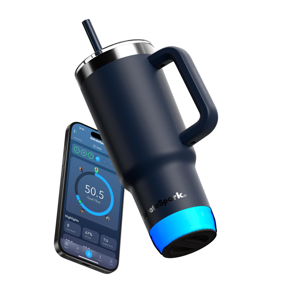 Hidrate Spark Pro 2 30oz bottle tracks daily hydration on a table