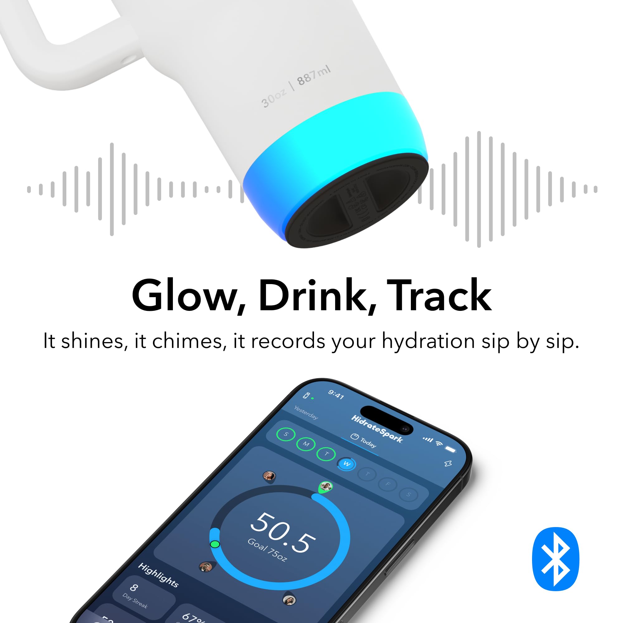 Hidrate Spark Pro 2 sip-sensor detects each sip for precise tracking.