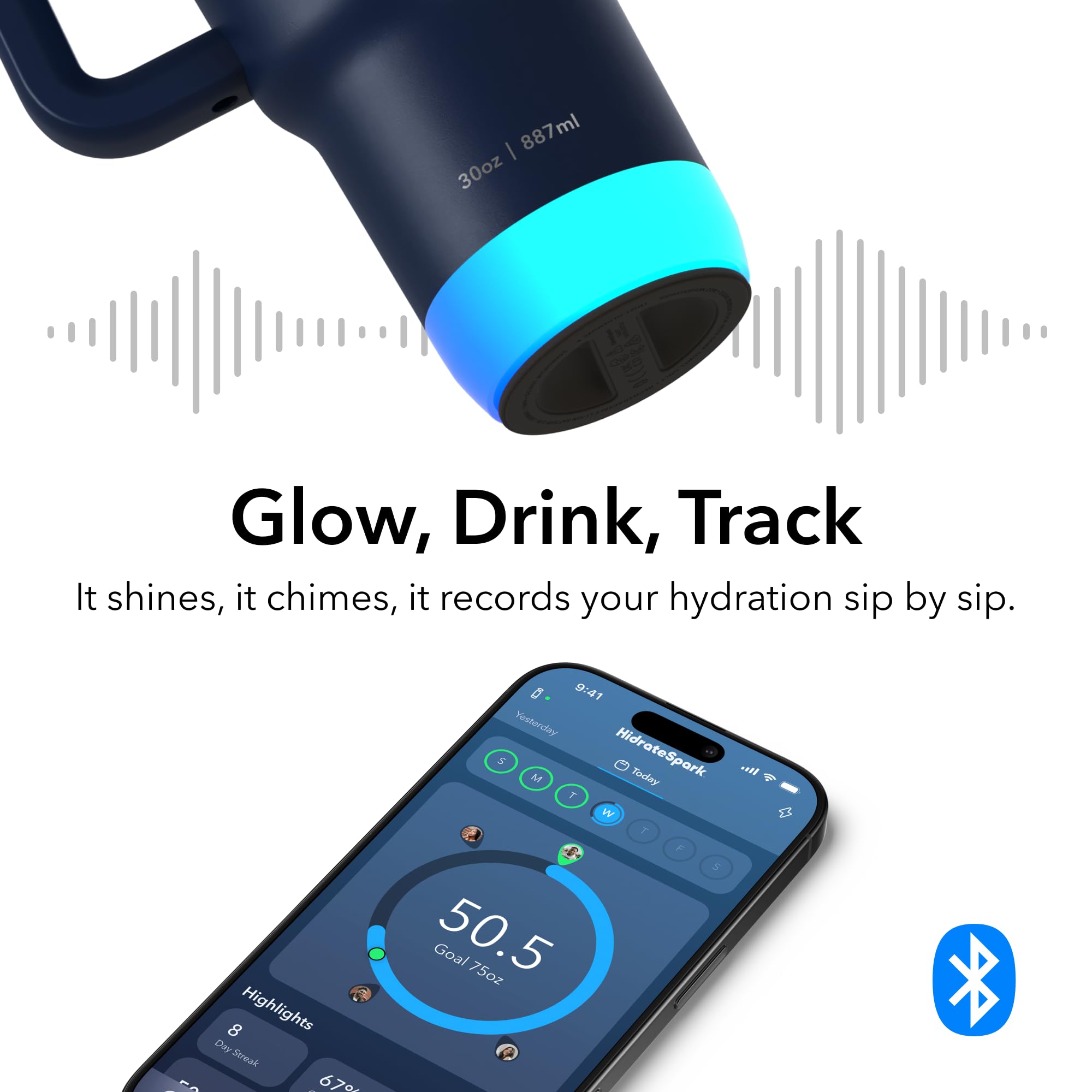 Hidrate Spark Pro 2 glow reminders illuminate when to drink