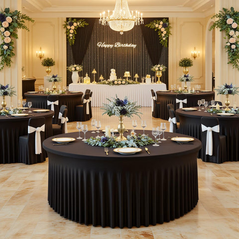 Hietaap black round tablecloth suited for weddings and formal events