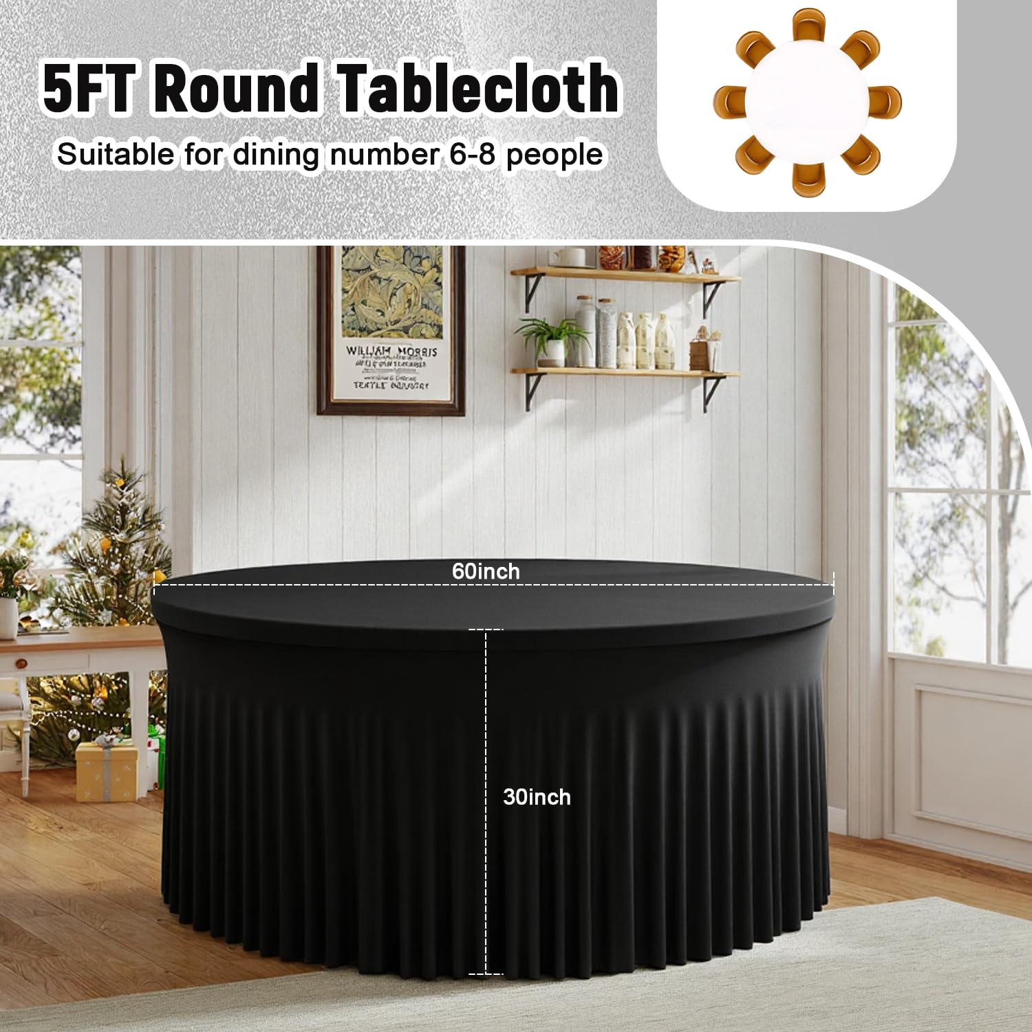 Hietaap round tablecloth with skirt provides secure, elegant drape