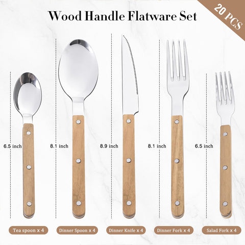 HIFIND acacia wood handle dinner forks with distinctive grain for stylish meals