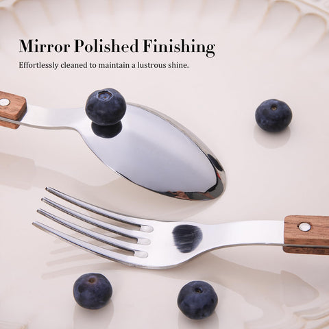 HIFIND acacia wood handle dinner spoons with balanced grip for family dining