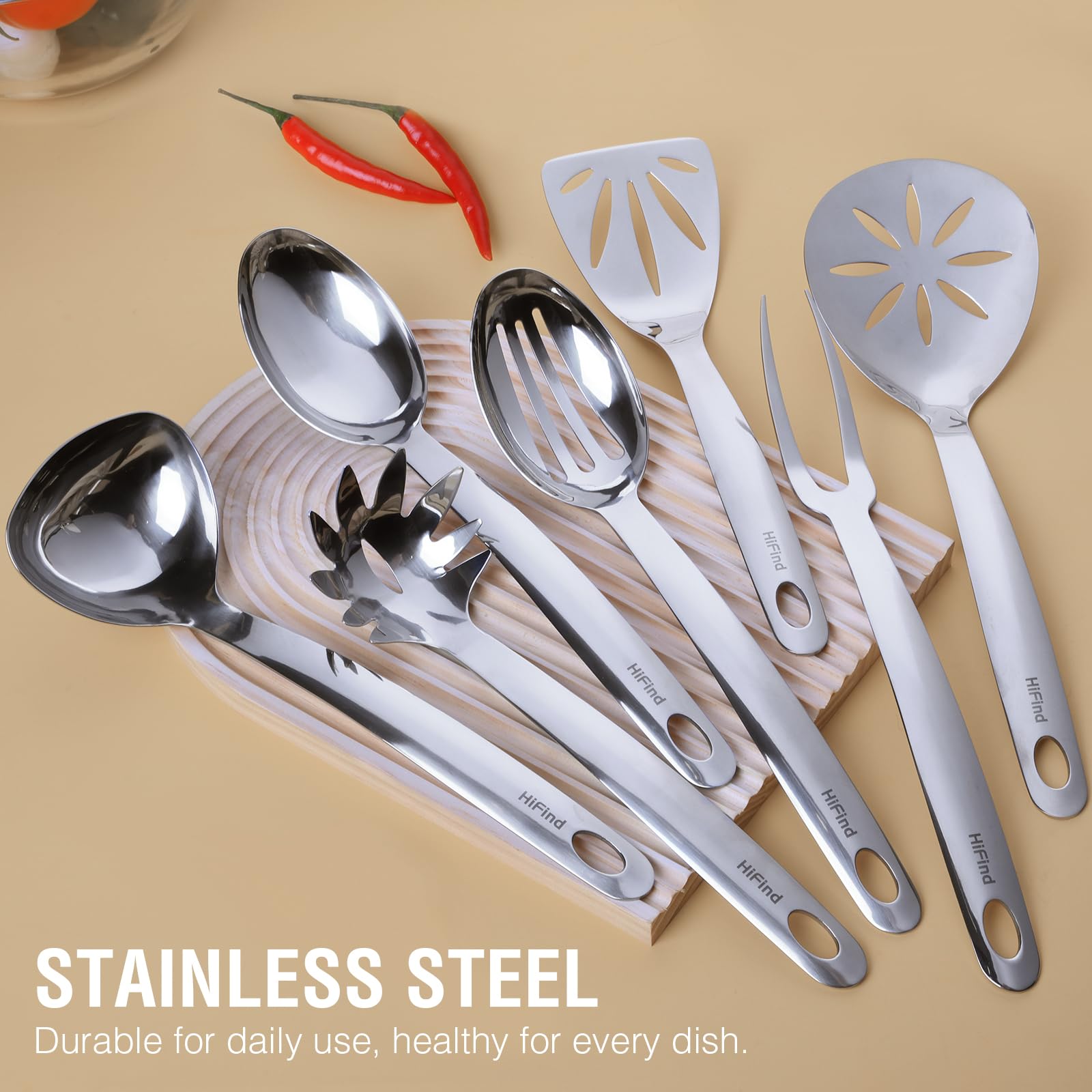 HIFIND solid serving spoon in polished stainless steel for smooth scooping