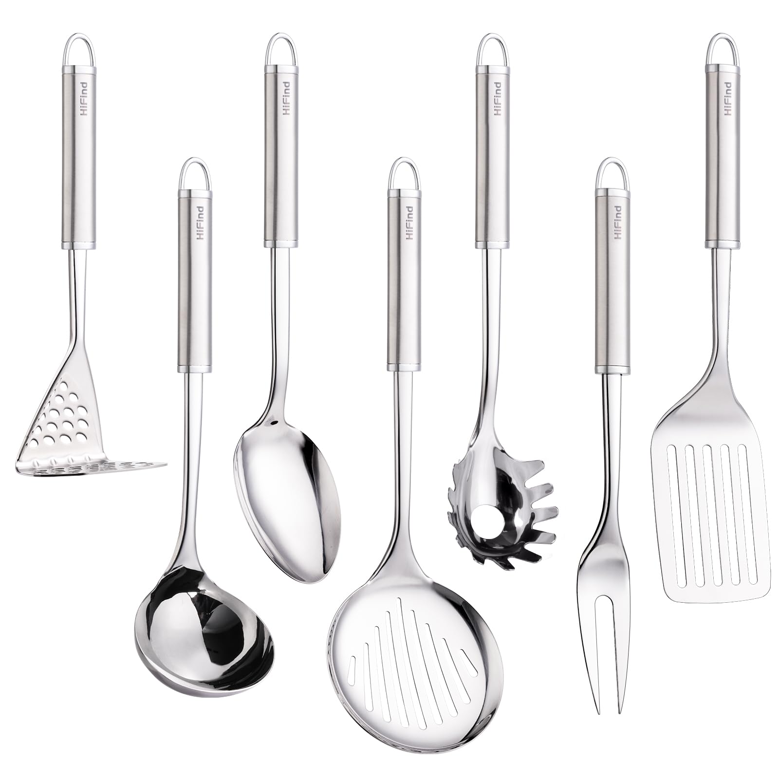 HIFIND stainless steel ladle for soups with a sturdy grip.
