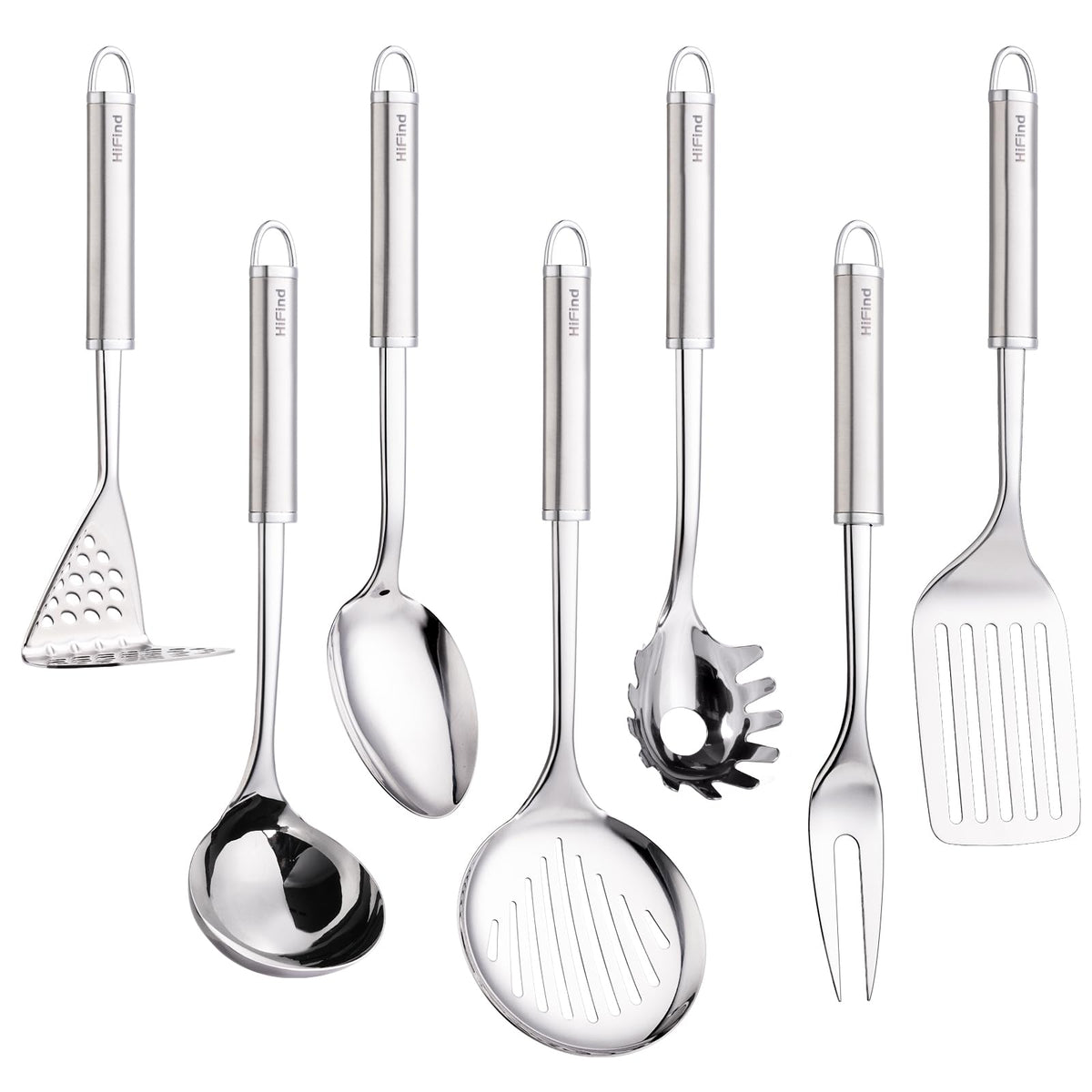 HIFIND stainless steel ladle for soups with a sturdy grip.