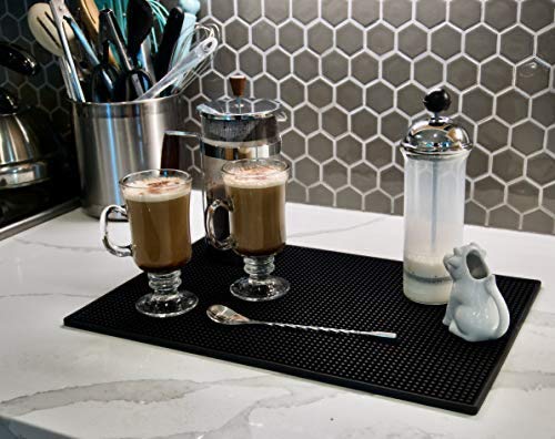 Highball & Chaser bar mat back with non-slip coating prevents sliding.