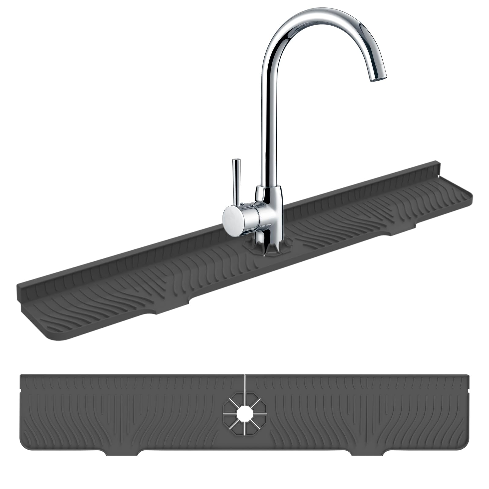 HighydroLED 33-inch silicone faucet mat on sink with fast drainage