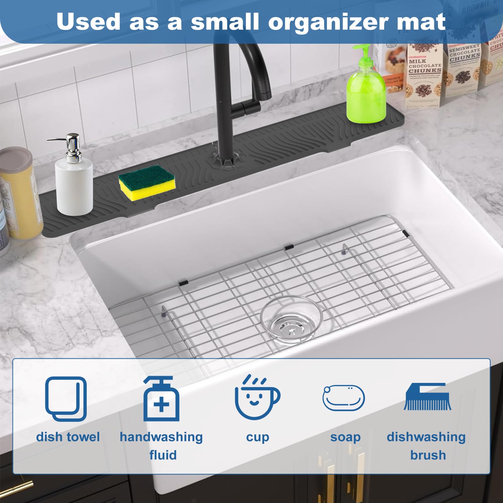 HighydroLED multi-functional sink mat for kitchen and bathroom organization