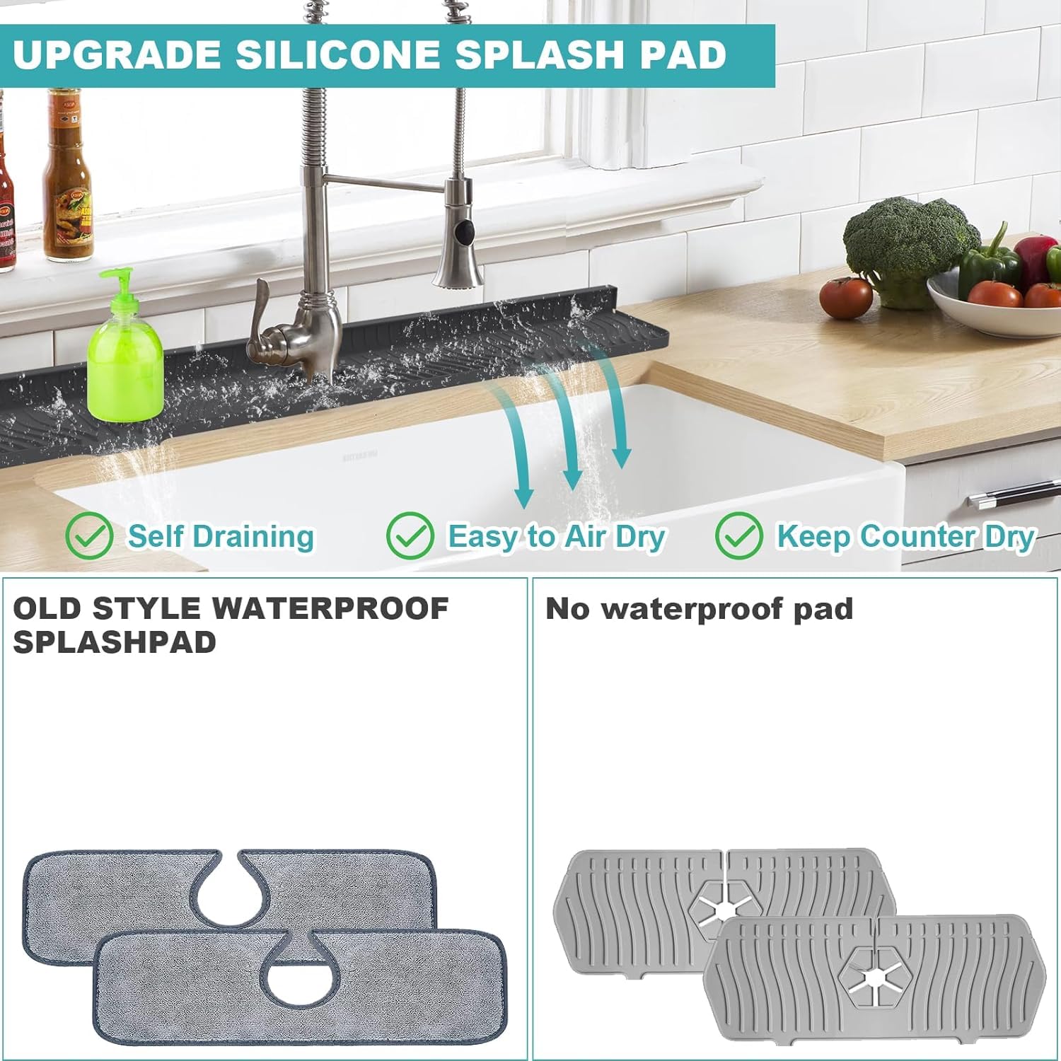 HighydroLED silicone water catcher behind faucet keeps area dry