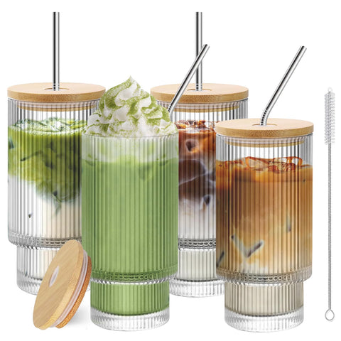 HIGIINC 16oz glass tumbler with lid and straw for on-the-go iced coffee.