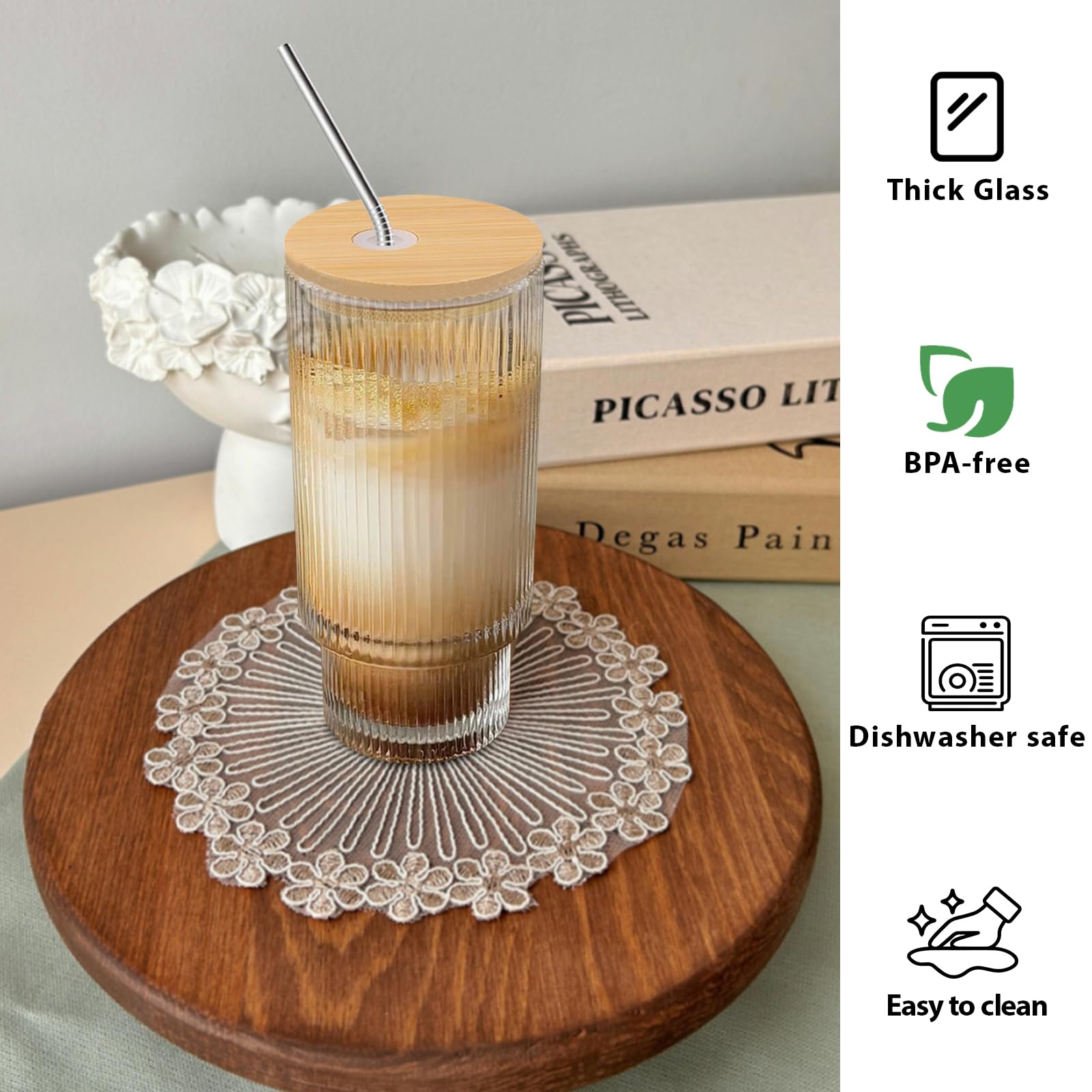 HIGIINC bamboo lids and stainless steel straws included for spill protection.