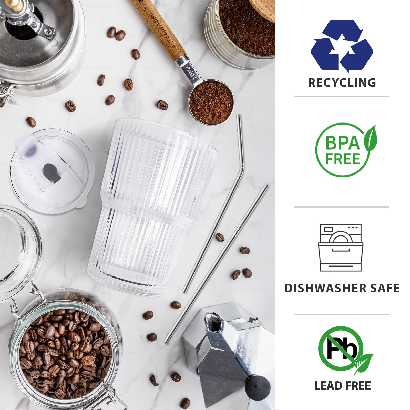 HIGIINC clear plastic cups with lids, reusable and dishwasher-safe