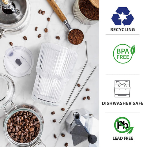 HIGIINC clear plastic cups with lids, reusable and dishwasher-safe