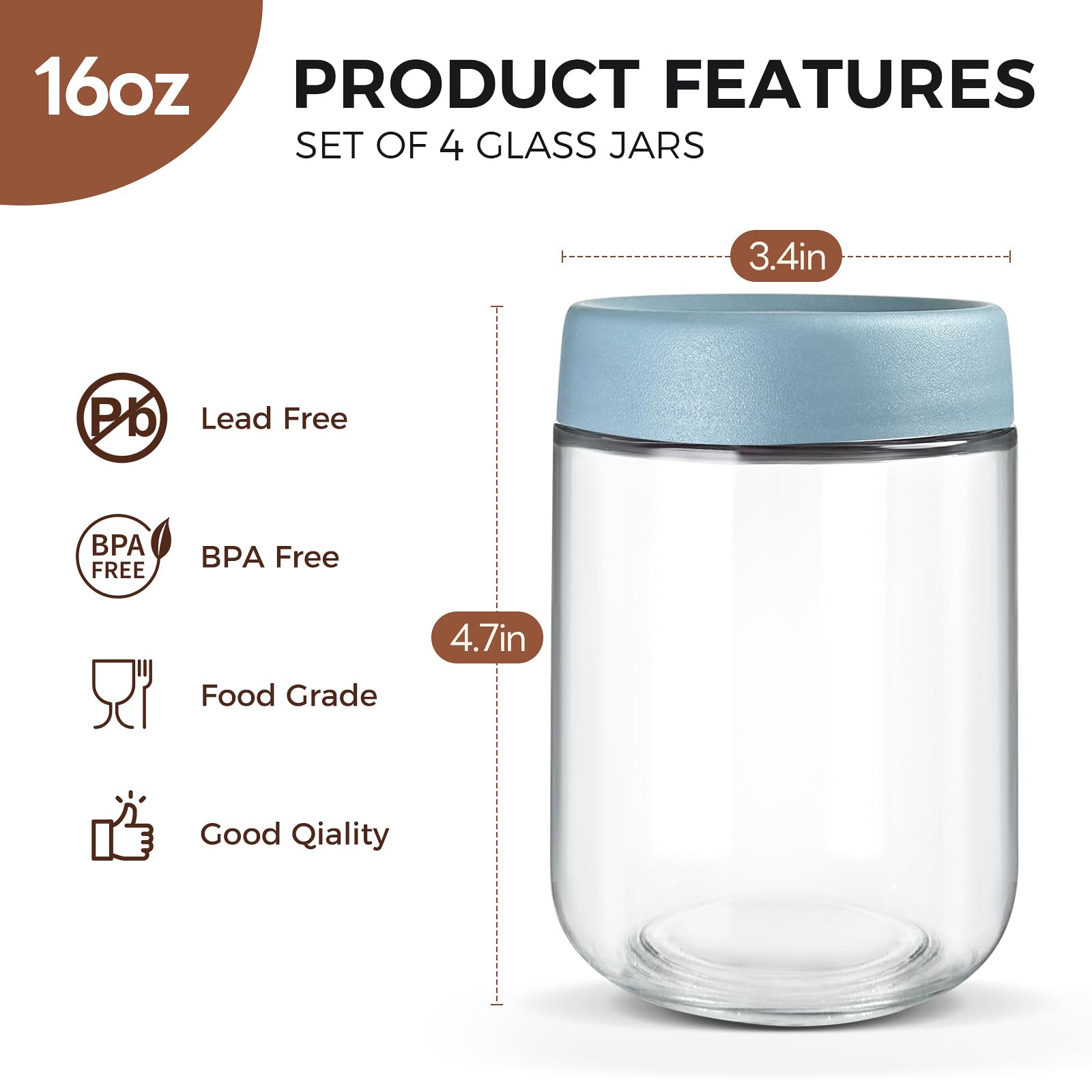 HIGLASTO glass jar with airtight lid for meal prep and storage.