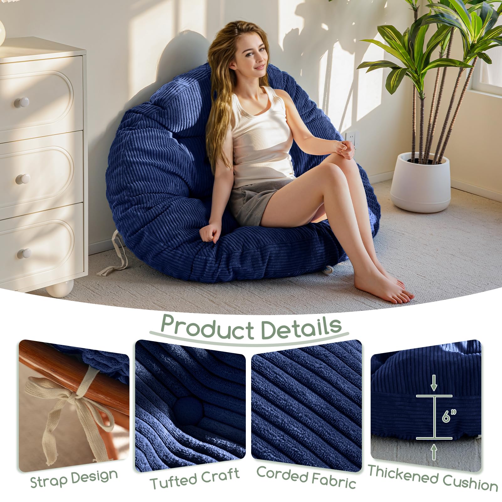 HIGOGOGO Papasan Cushion button tufting adds refined style