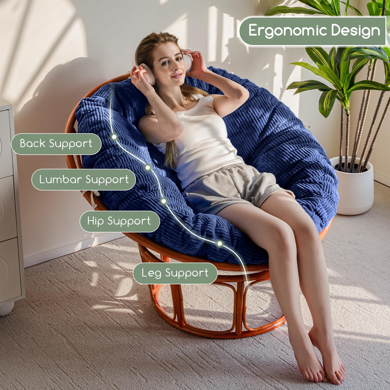 HIGOGOGO Papasan Cushion dark blue color remains vibrant