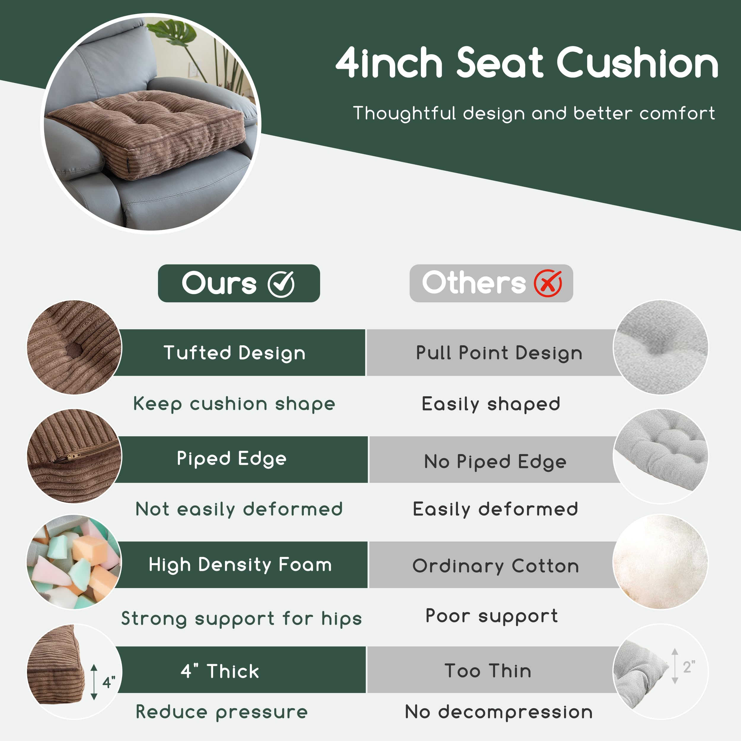 HIGOGOGO nail-fastening and piping detail keeps cushion neat and stylish.