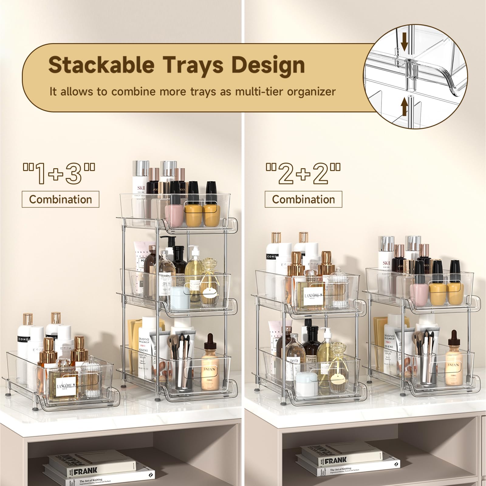 Anti-slip feet keep the organizer steady on slick vanity surfaces.