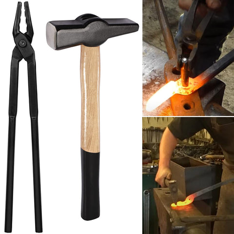 Hihitomorrow Wolf Jaw Tongs 16-inch gripping forged pieces safely during forging.