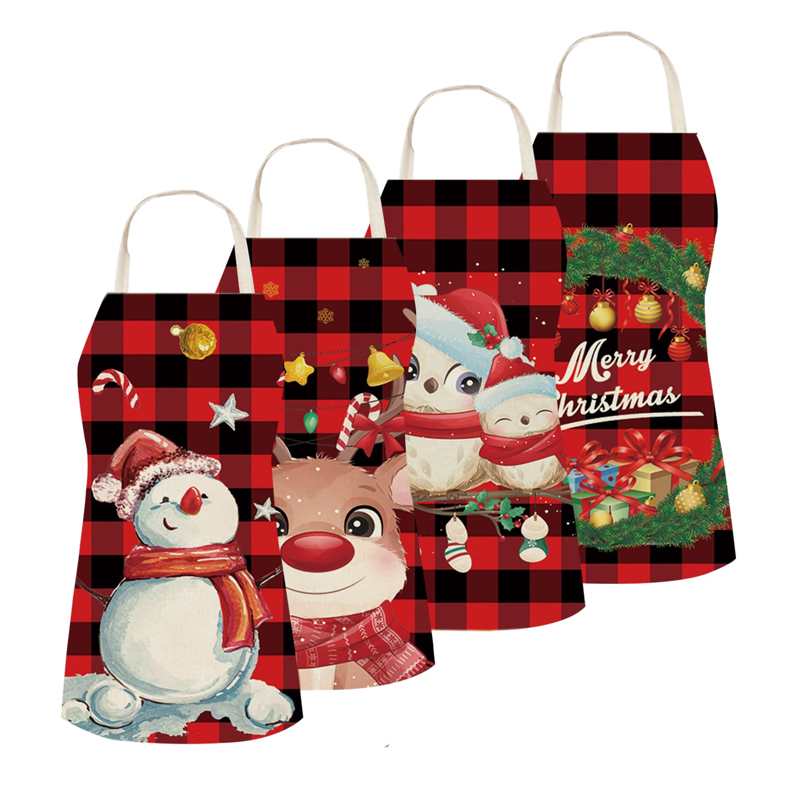 HIIXHC 4-piece Christmas apron set ready for festive cooking and decorating.